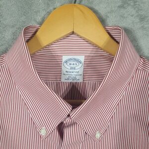 Brooks Brothers Shirt Mens 18-4/5 Red Regent Fit Micro-Stripe Button Down